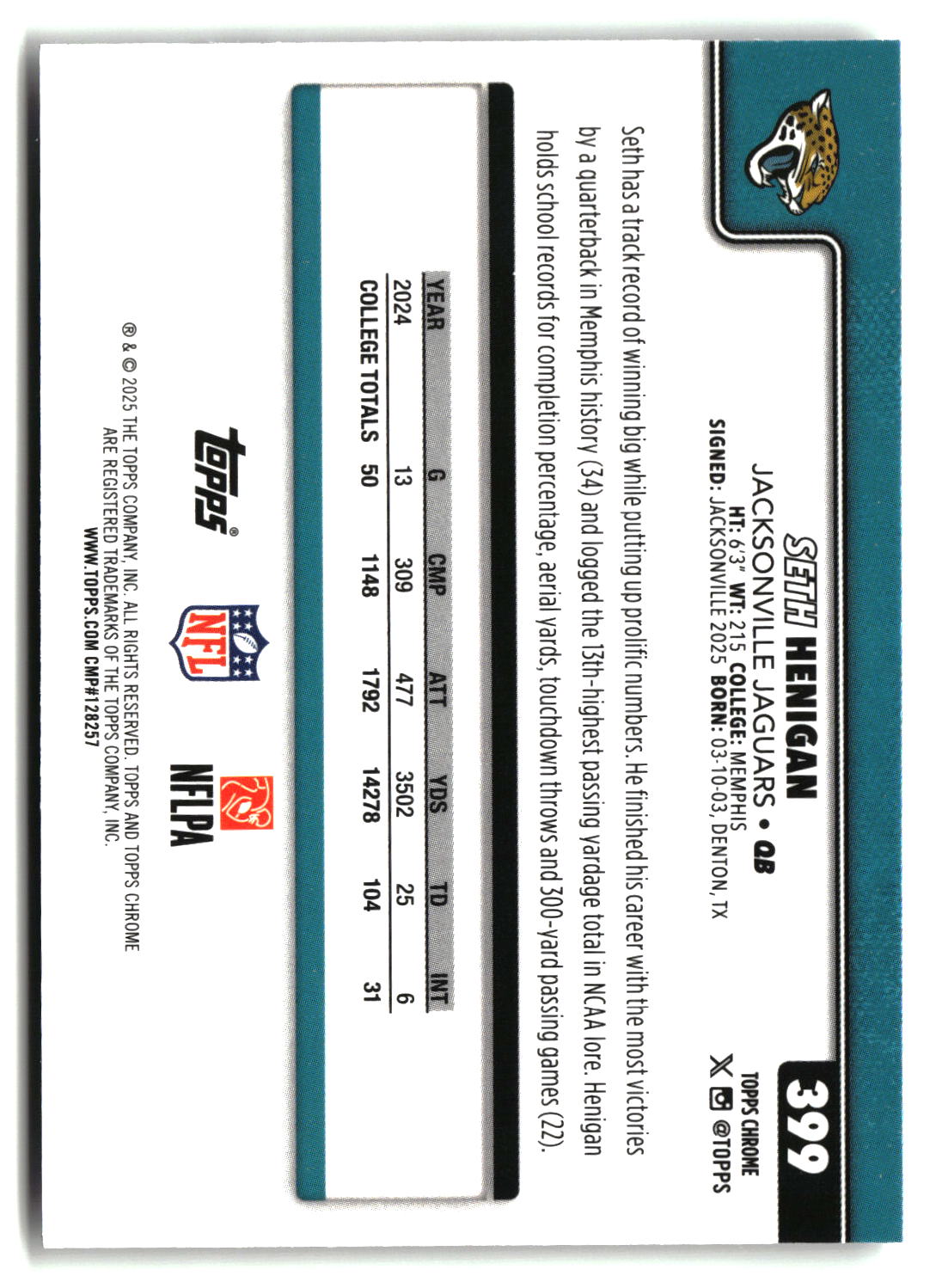 Seth Henigan 2025 Topps Chrome #399