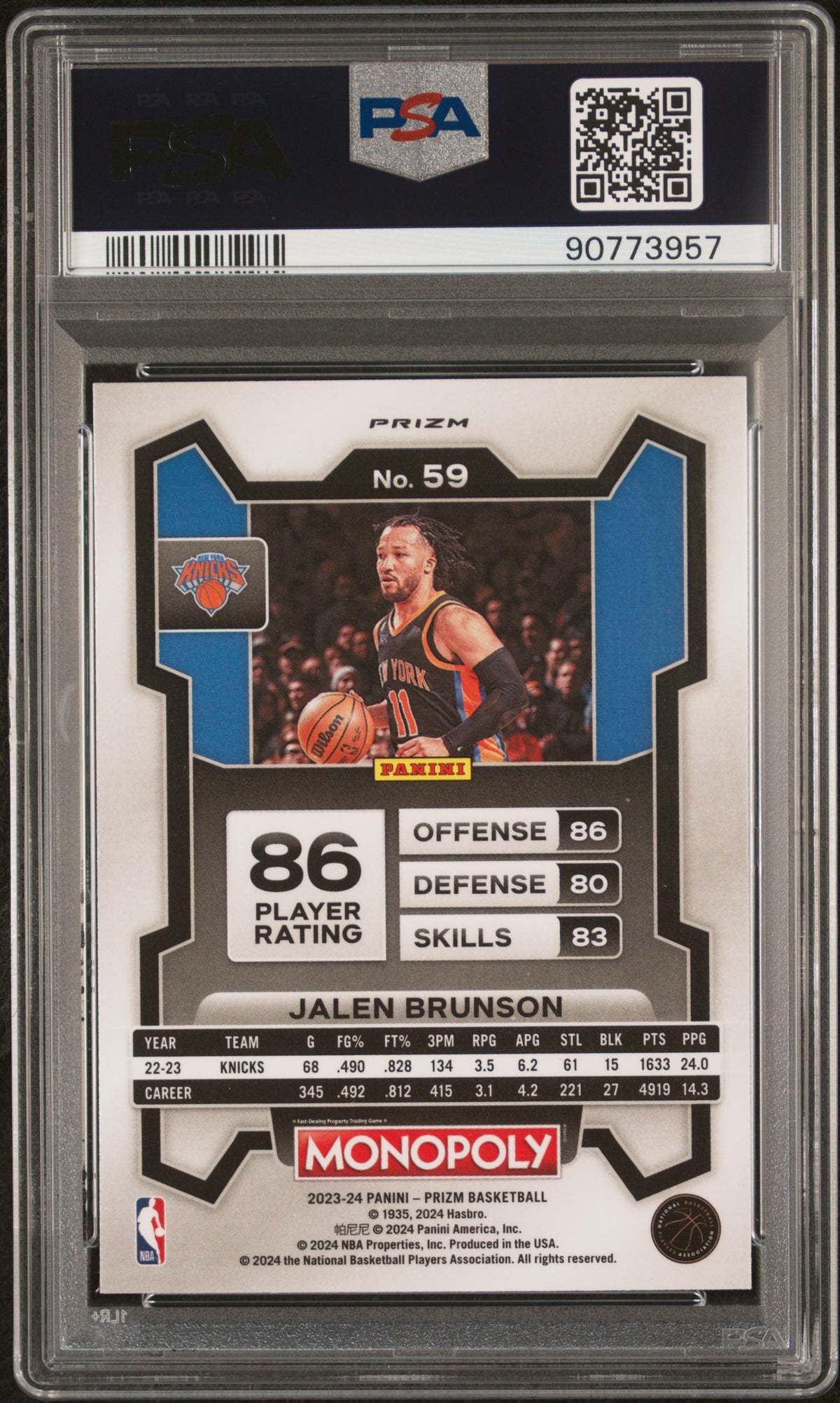 Jalen Brunson 2023 Panini Prizm Monopoly Free Parking #59 PSA 10