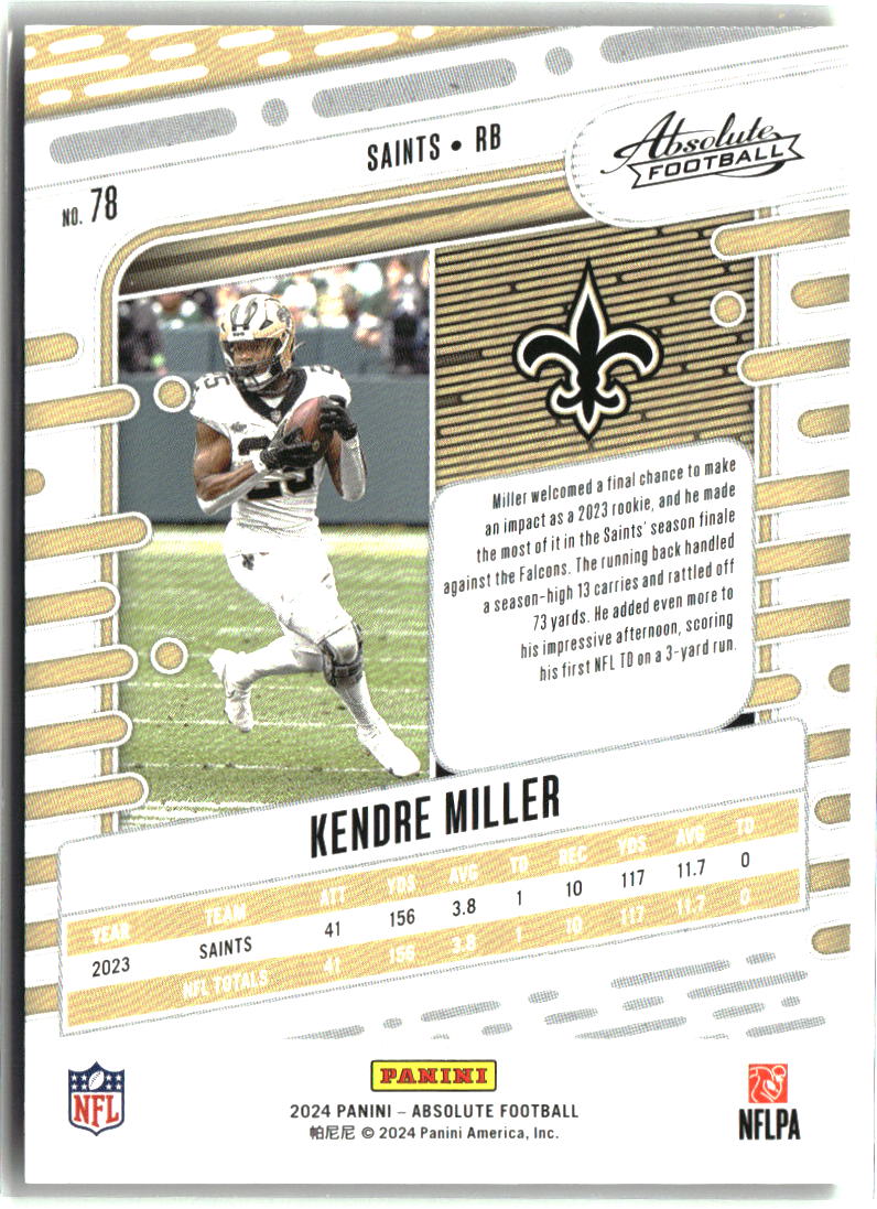 Kendre Miller 2024 Panini Absolute Green Waves #78 #/50