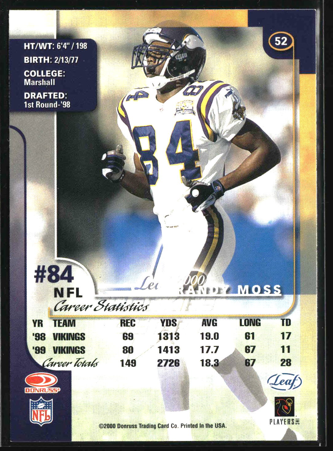 Randy Moss 2000 Leaf Rookies & Stars #52