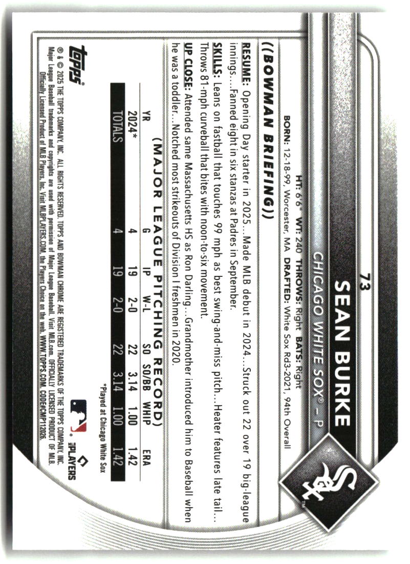 Sean Burke 2025 Bowman Chrome #73