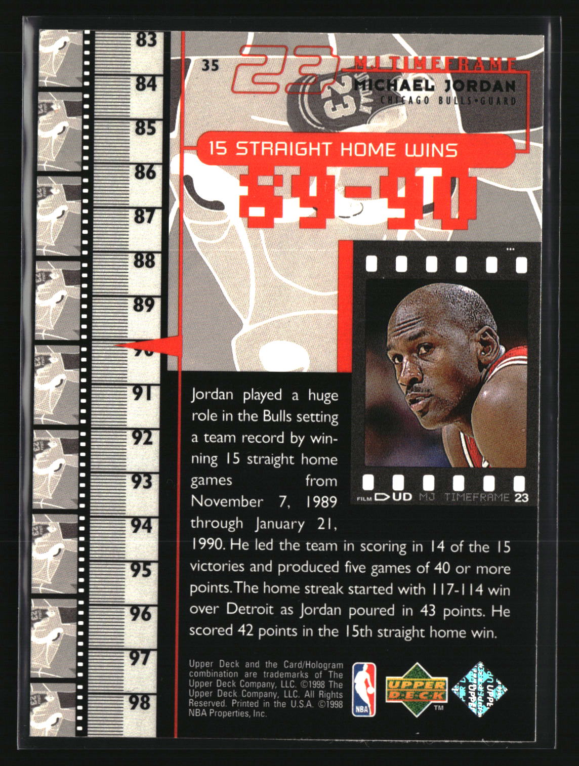 Michael Jordan 1998 Upper Deck Michael Jordan Living Legend #35