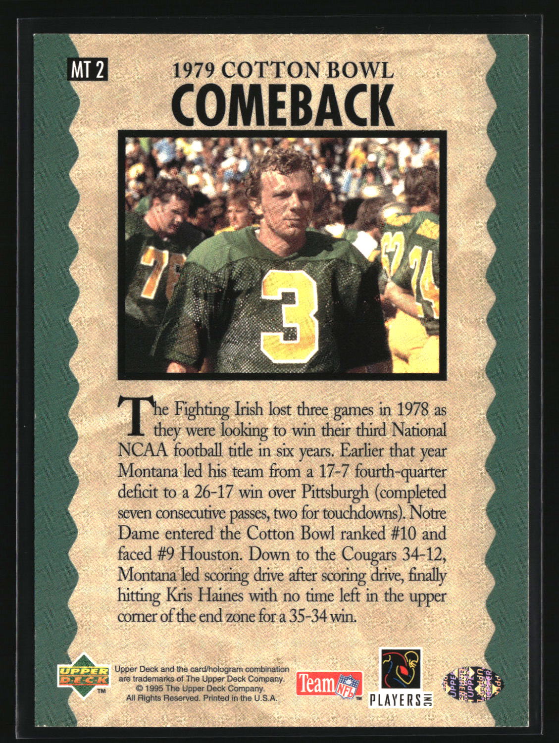 Joe Montana 1995 Collector's Choice Joe Montana Trilogy #MT2