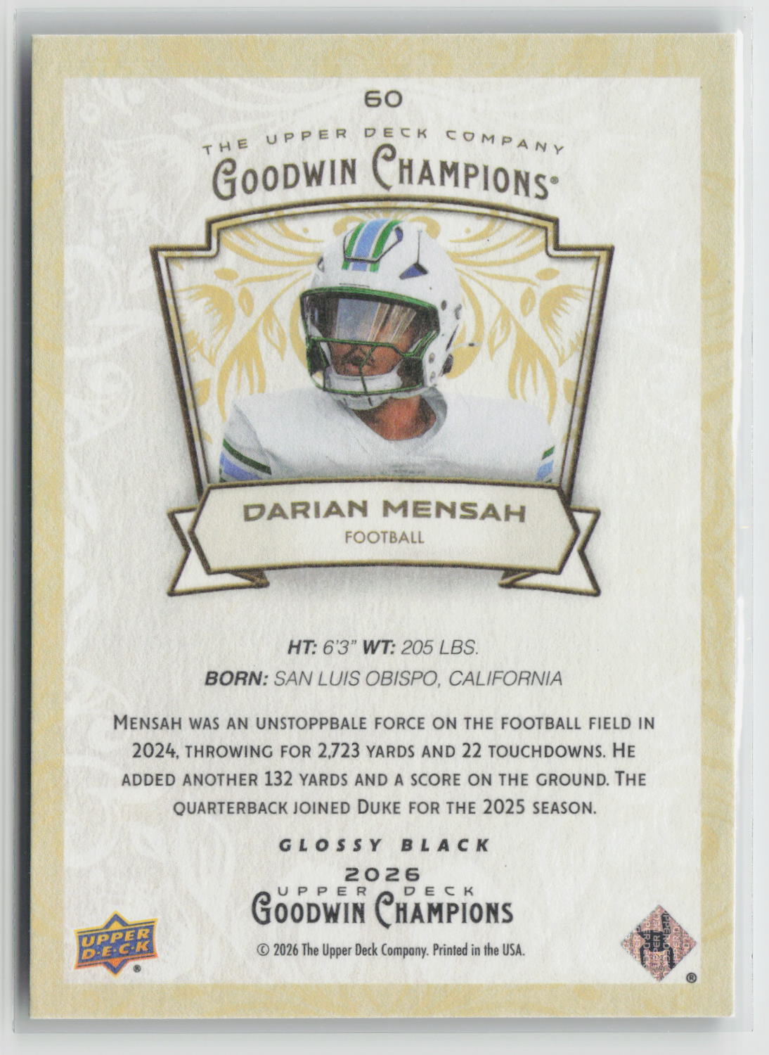 Darian Mensah 2026 Upper Deck Goodwin Champions Glossy Black #60