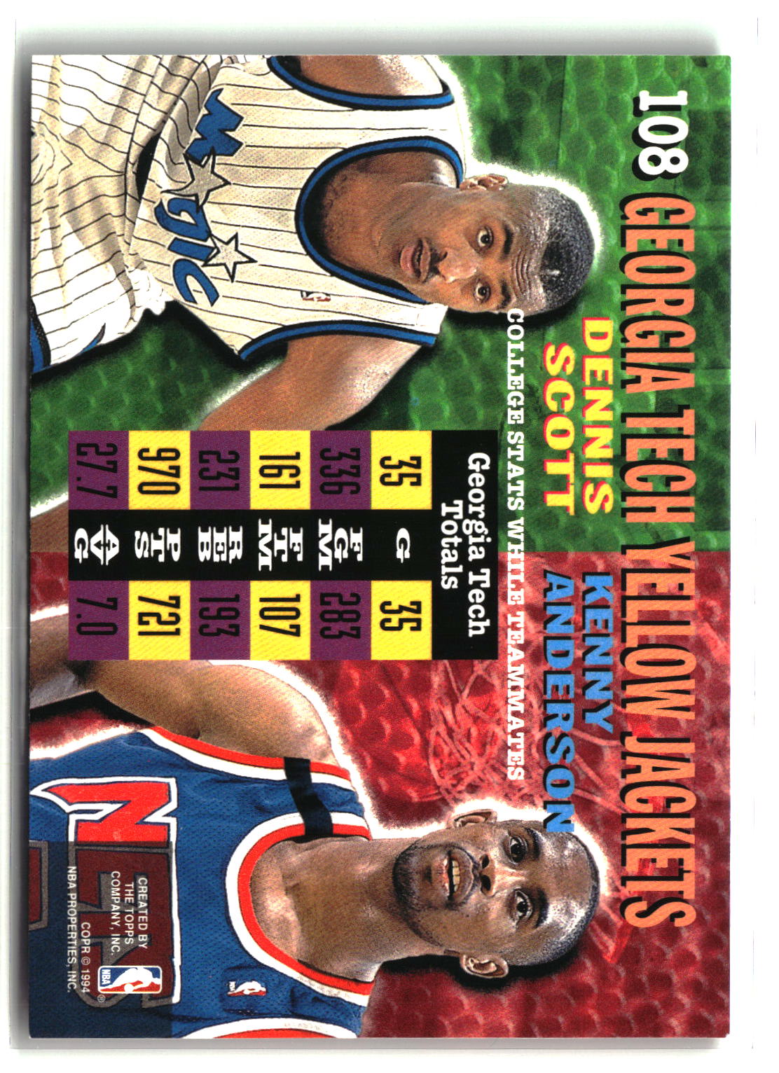 Kenny Anderson / Dennis Scott 1994-95 Stadium Club #108