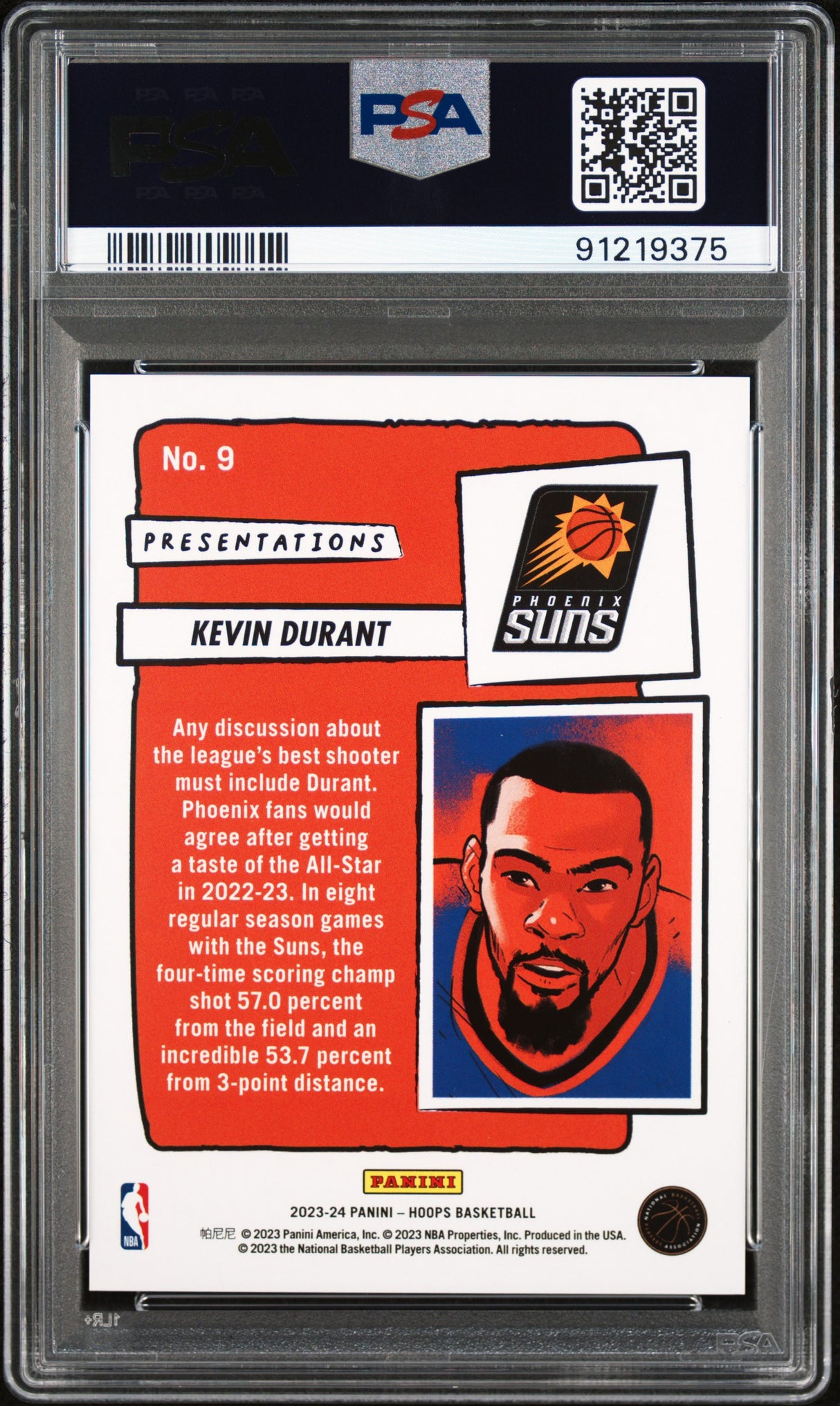 Kevin Durant 2023 Panini NBA Hoops Presentations #9 PSA 9