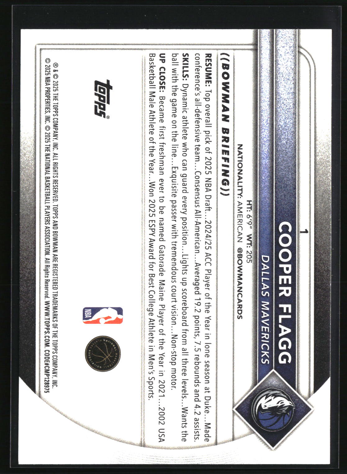 Cooper Flagg 2025-26 Bowman #1