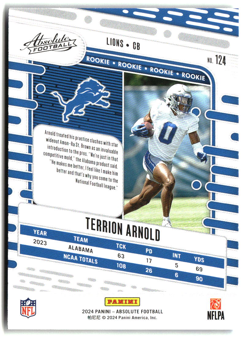 Terrion Arnold 2024 Panini Absolute Retail #124