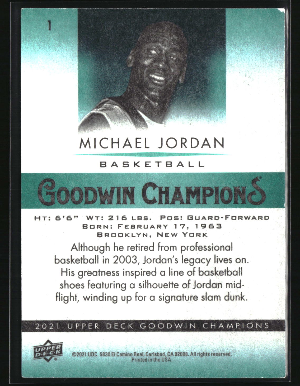 Michael Jordan 2021 Upper Deck Goodwin Champions Turquoise #1