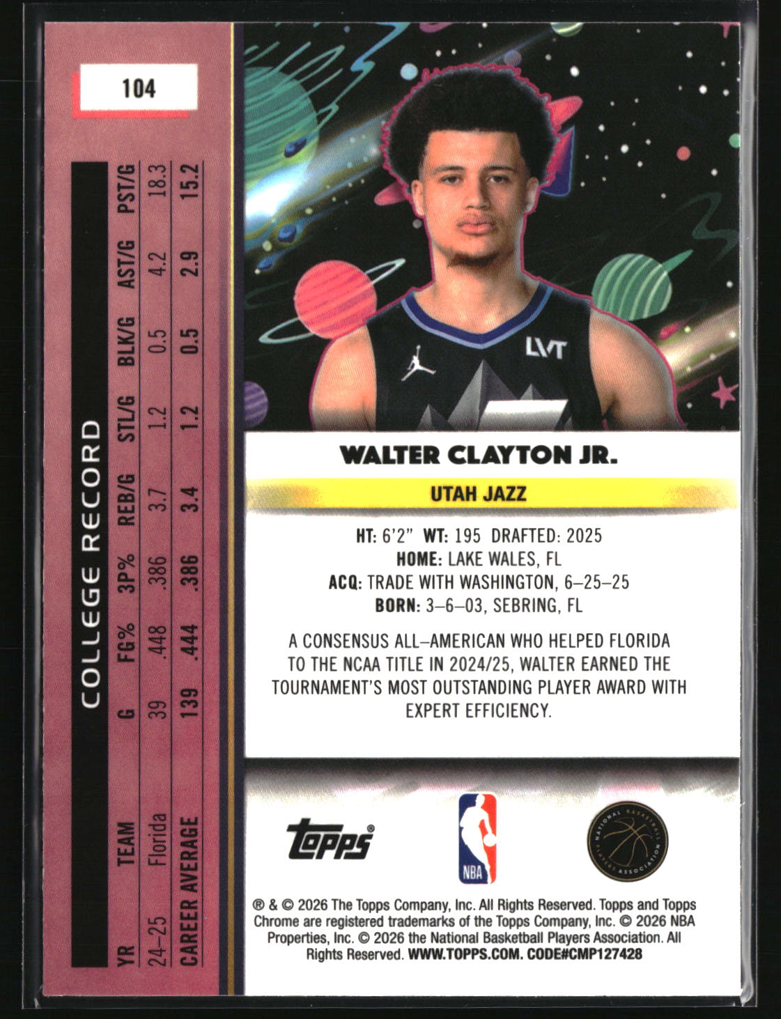 Walter Clayton Jr. 2025-26 Topps Chrome Cosmic #104