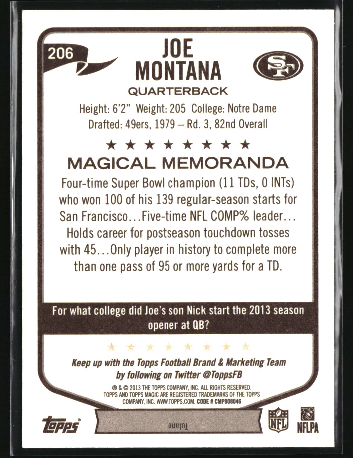 Joe Montana 2013 Topps Magic #206