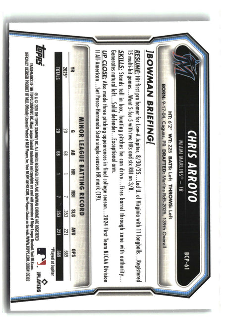 Chris Arroyo 2026 Bowman Chrome Prospects #BCP-61