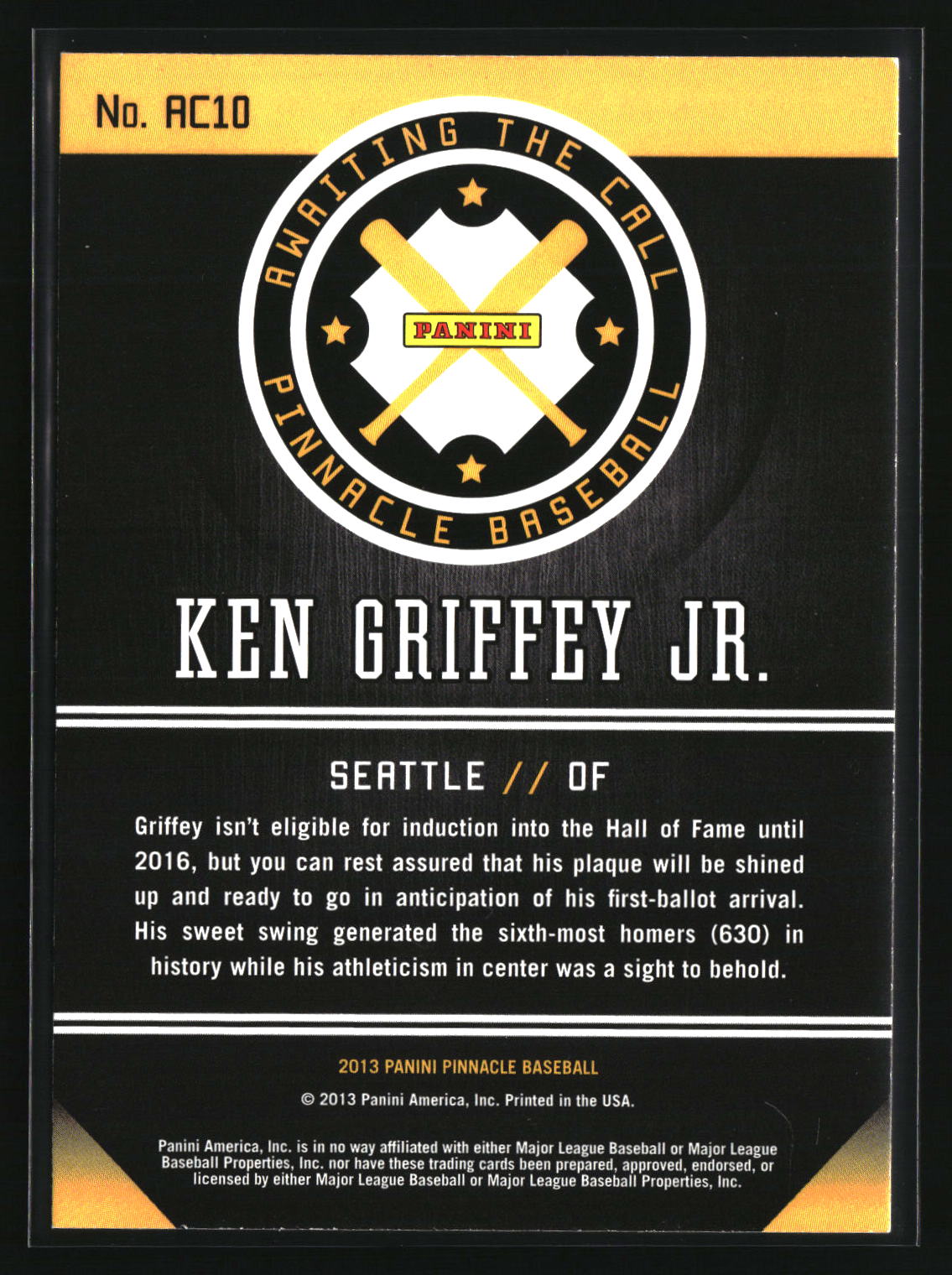 Ken Griffey Jr. 2013 Pinnacle Awaiting the Call #AC10