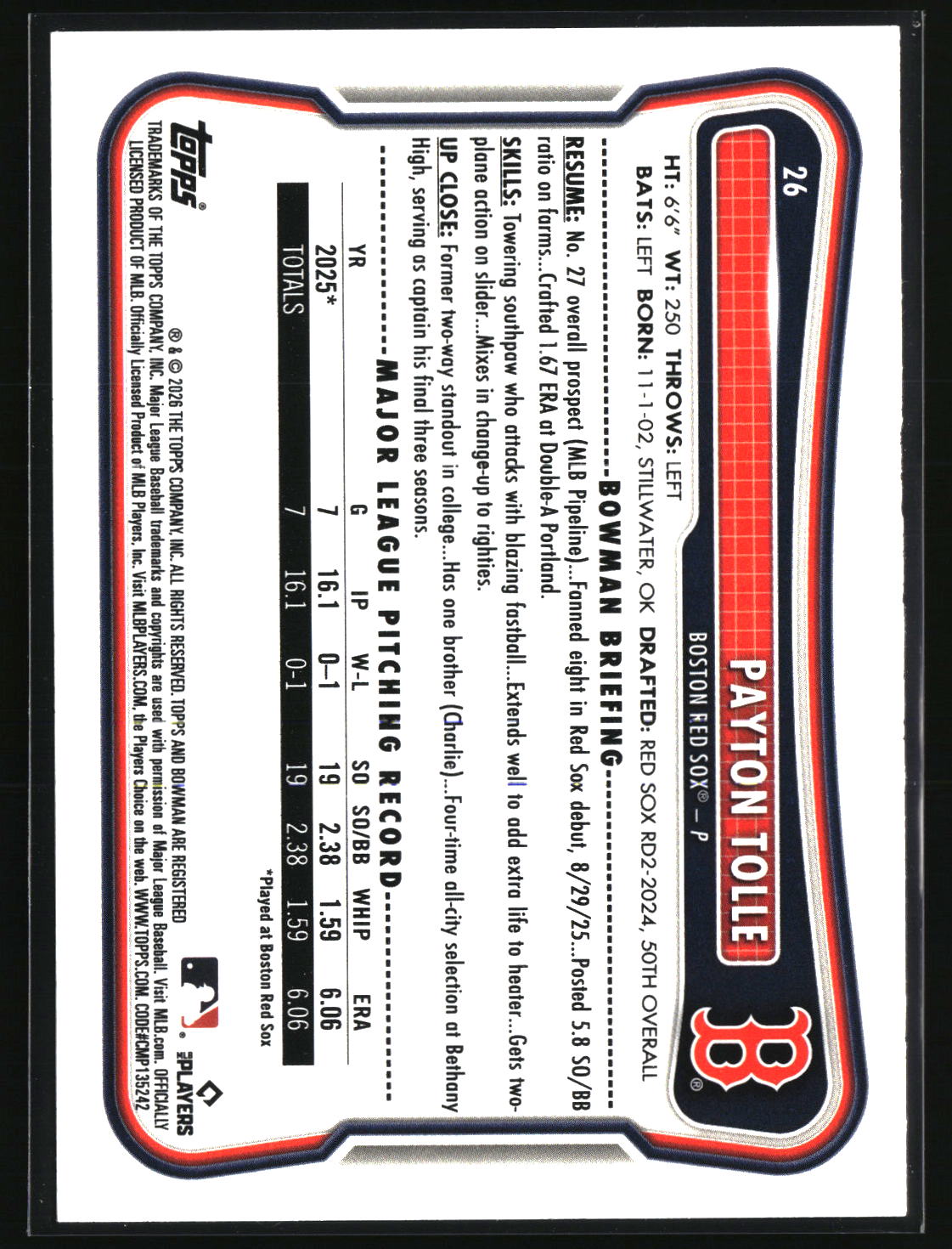 Payton Tolle 2026 Bowman #26