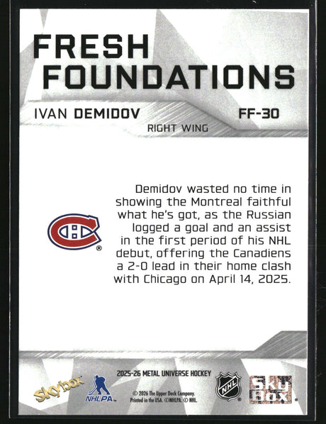 Ivan Demidov 2025-26 SkyBox Metal Universe Fresh Foundations #FF-30
