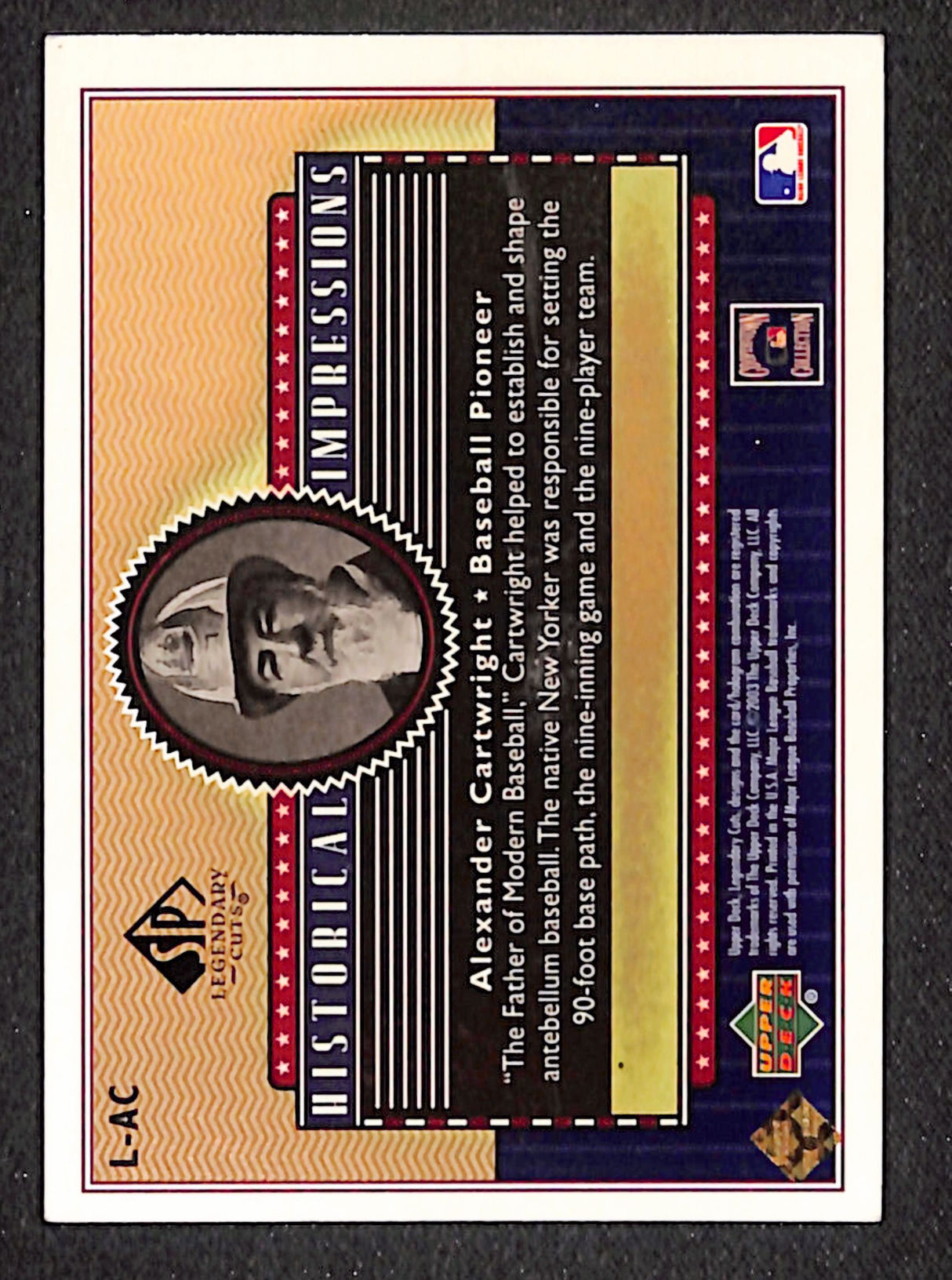 Alexander Cartwright 2003 SP Legendary Cuts Historical Impr Gold 75 #L-AC #/75