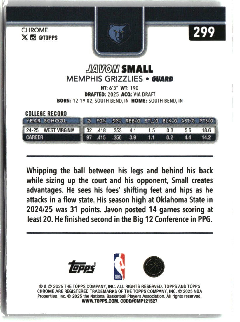 Javon Small 2025-26 Topps Chrome #299
