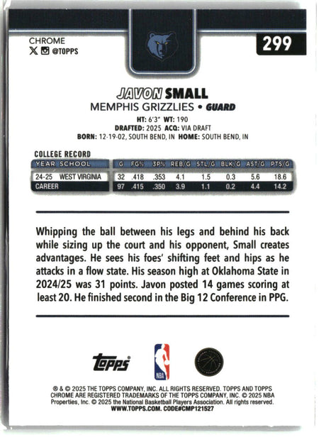 Javon Small 2025-26 Topps Chrome #299