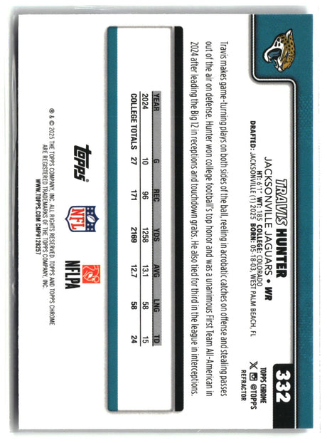 Travis Hunter 2025 Topps Chrome Refractor #332