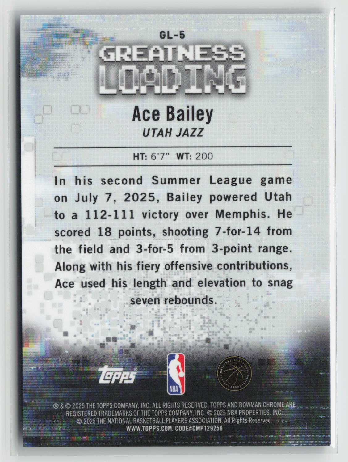 Ace Bailey 2025-26 Bowman Greatness Loading Purple Refractor #GL-5 44/250