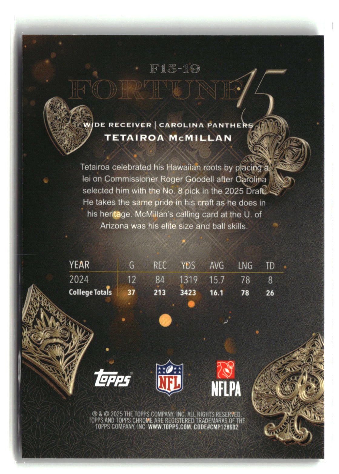 Tetairoa McMillan 2025 Topps Chrome Fortune 15 #F15-19