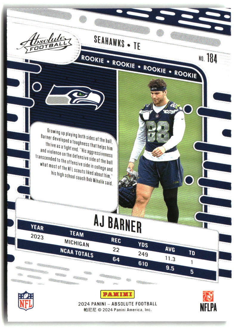 AJ Barner 2024 Panini Absolute Retail #184