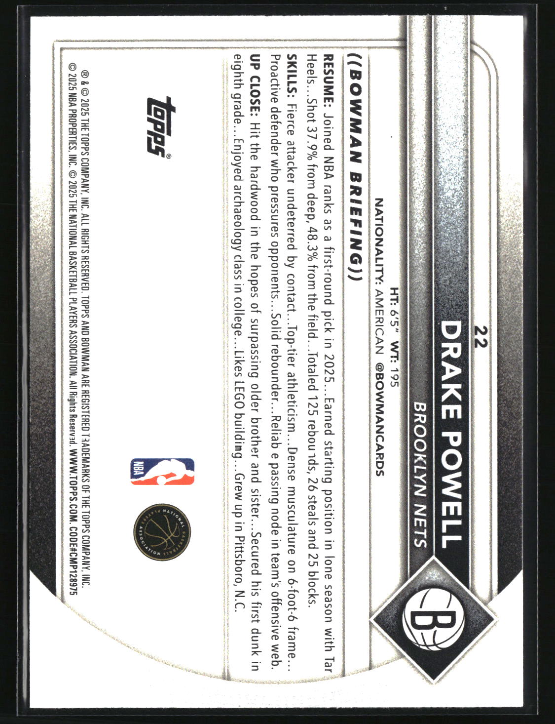 Drake Powell 2025-26 Bowman #22