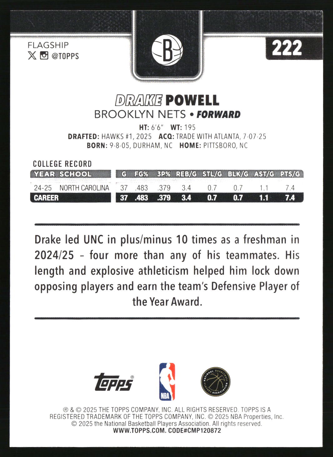 Drake Powell 2025-26 Topps #222