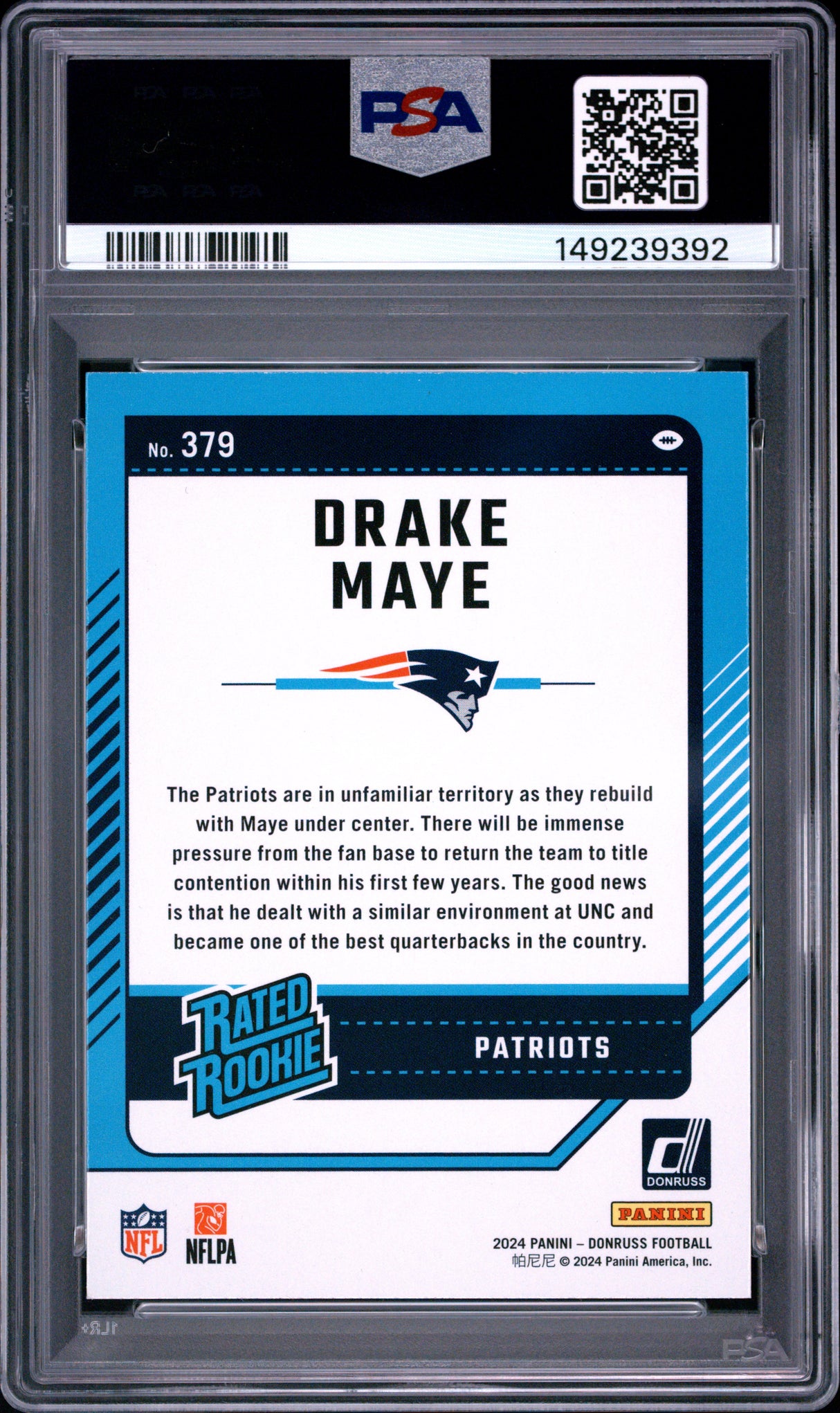 Drake Maye 2024 Panini Donruss #379 PSA 9