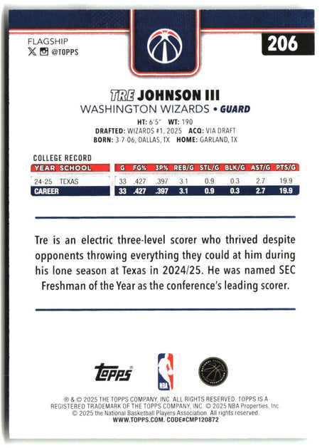 Tre Johnson III 2025-26 Topps #206