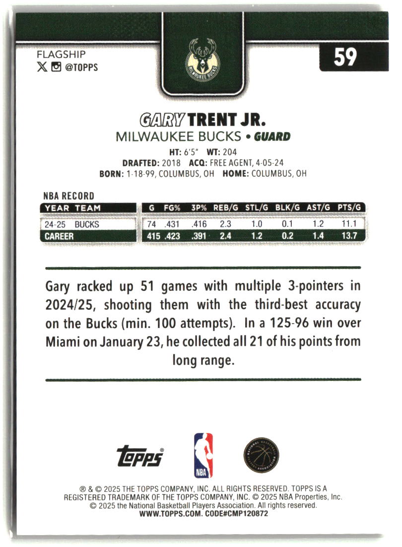 Gary Trent Jr. 2025-26 Topps Crackleboard Gold #59 #/50