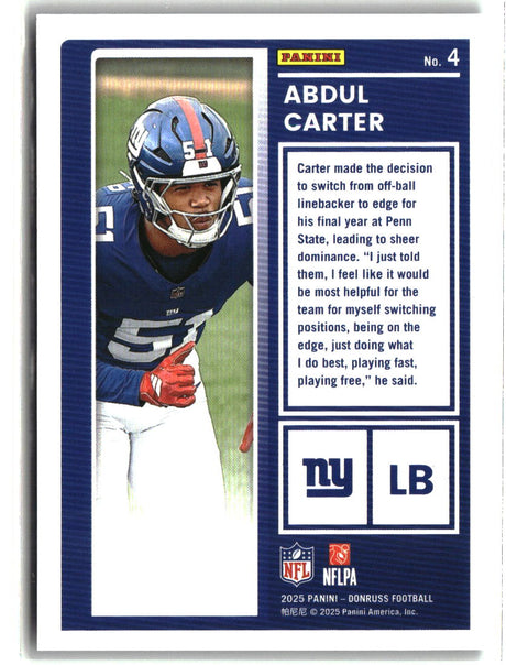 Abdul Carter 2025 Donruss The Rookies #4