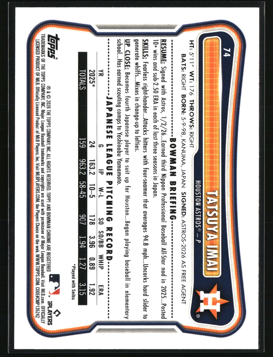 Tatsuya Imai 2026 Bowman #74