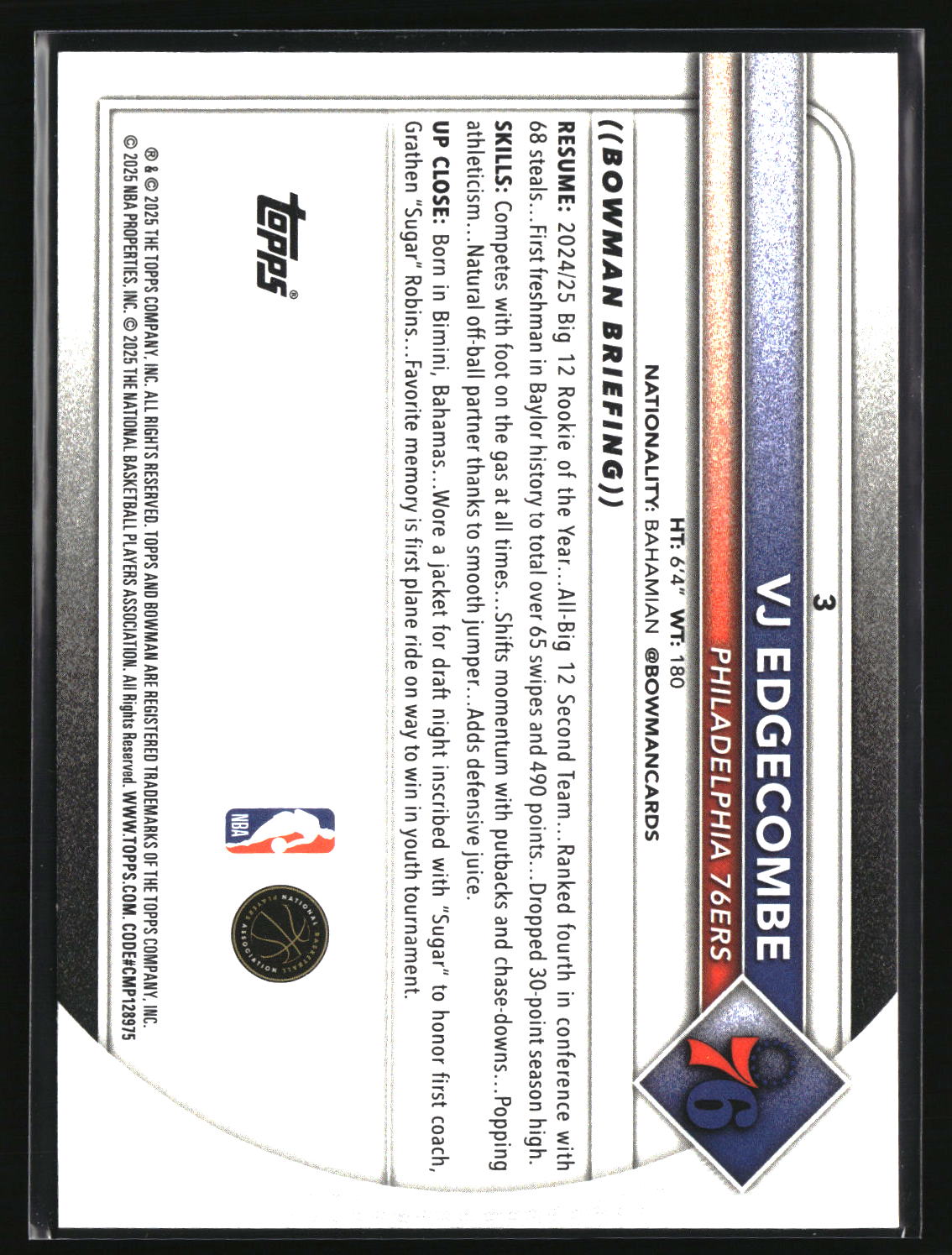 VJ Edgecombe 2025-26 Bowman #3