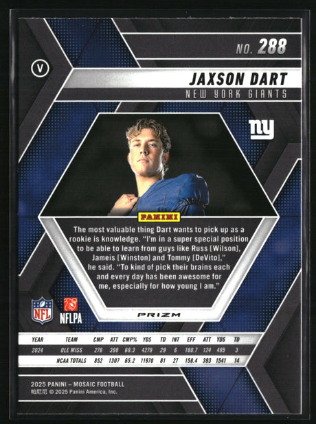 Jaxson Dart 2025 Panini Mosaic Mosaic Camo Red #288