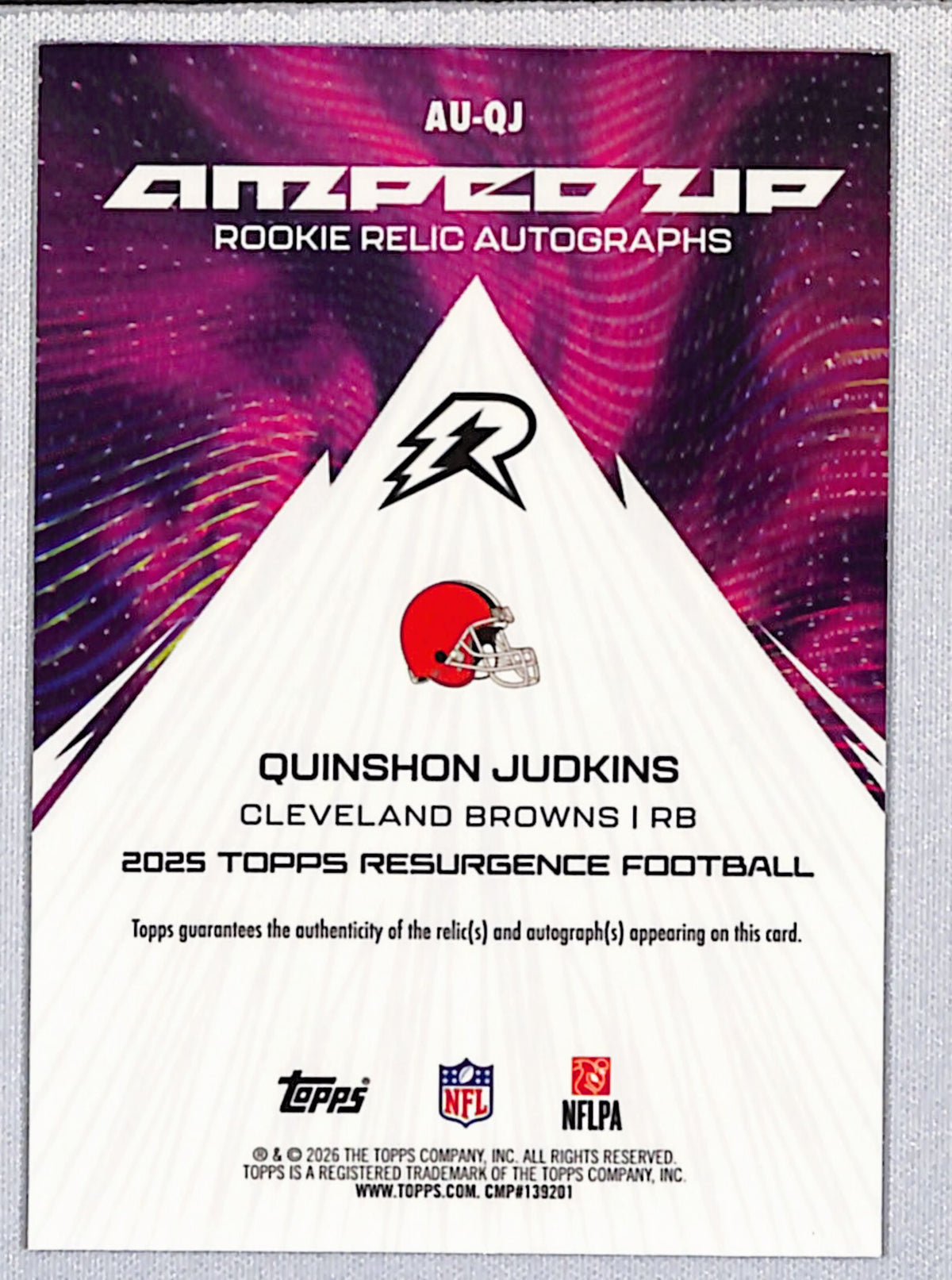 Quinshon Judkins 2025 Topps Resurgence Amped Up Rookie Relic Autographs #AU-QJ