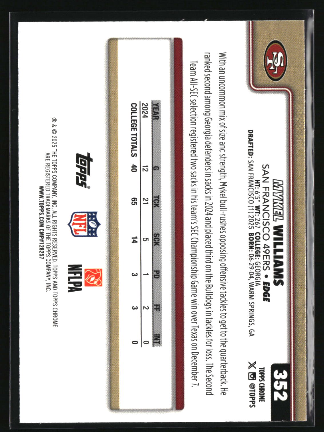 Mykel Williams 2025 Topps Chrome #352
