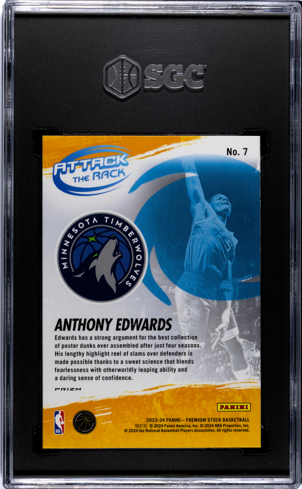 Anthony Edwards 2023 Hoops Premium Stock Attack The Rack Silver Prizm #7 SGC 10