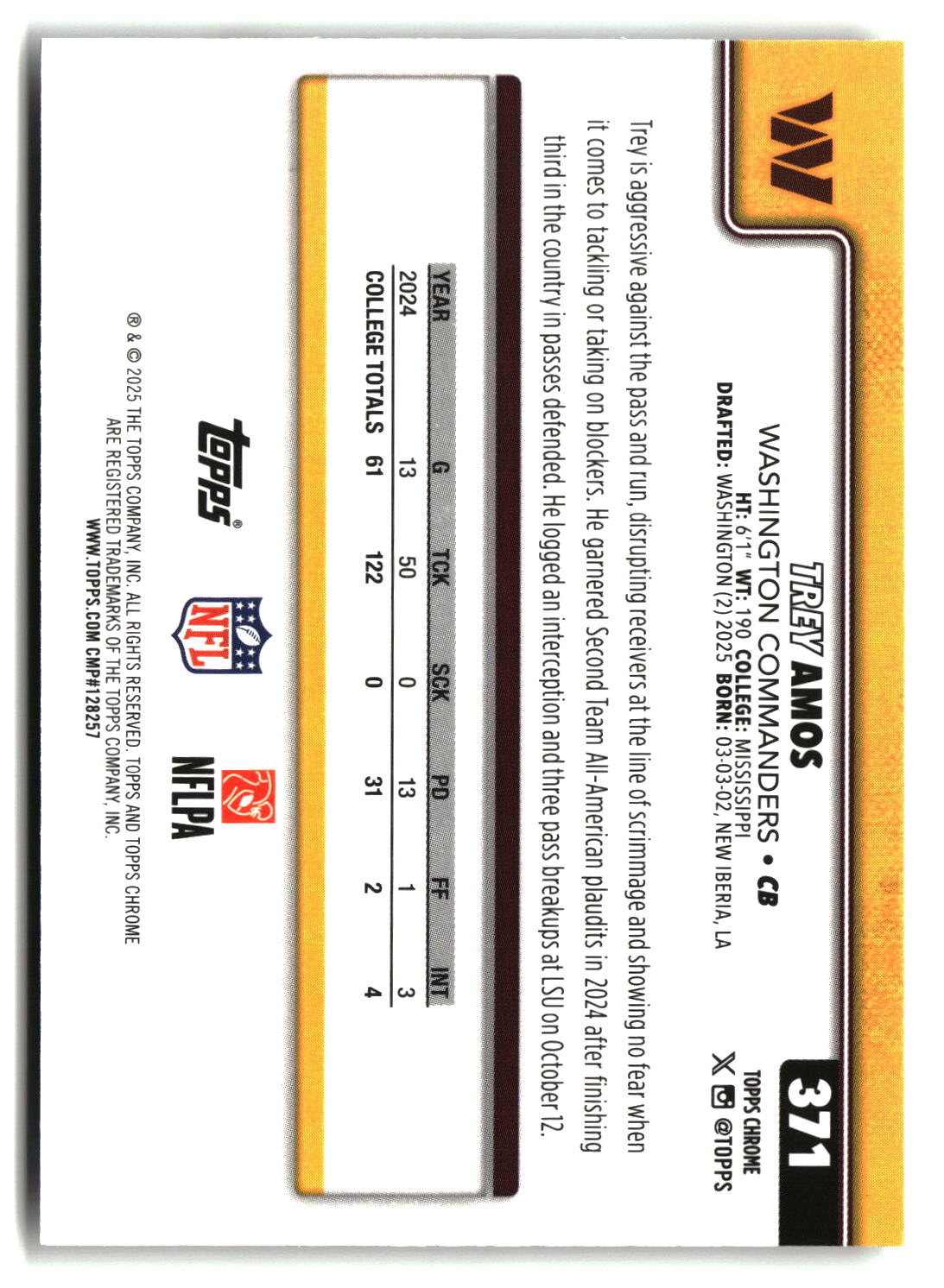 Trey Amos 2025 Topps Chrome #371