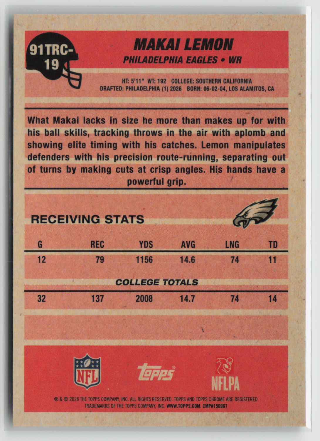 Makai Lemon 2026 Topps Flagship 1991 Rookies Chrome Gold #91TRC-19 /50