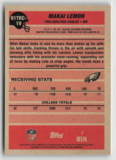 Makai Lemon 2026 Topps Flagship 1991 Rookies Chrome Gold #91TRC-19 /50