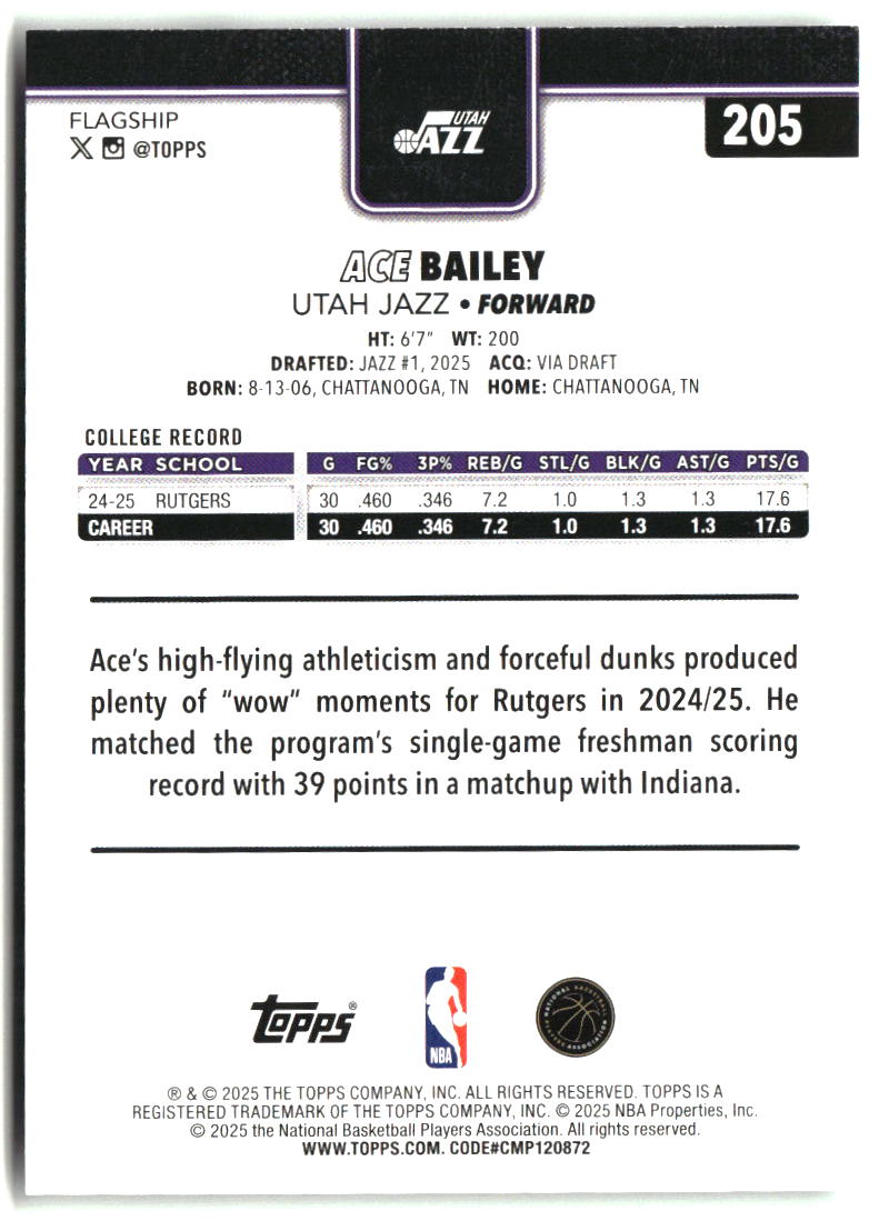 Ace Bailey 2025-26 Topps #205