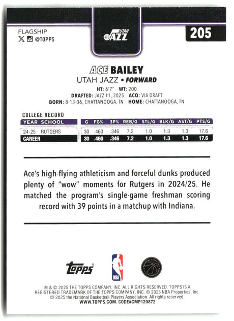 Ace Bailey 2025-26 Topps #205