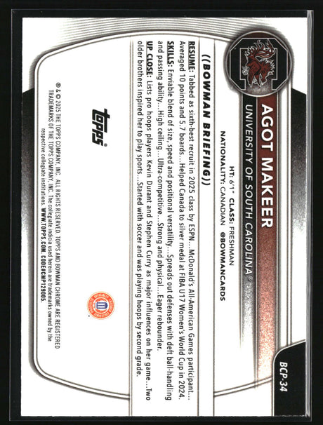 Agot Makeer 2025-26 Bowman Chrome Prospects Reptilian Refractor #BCP-34