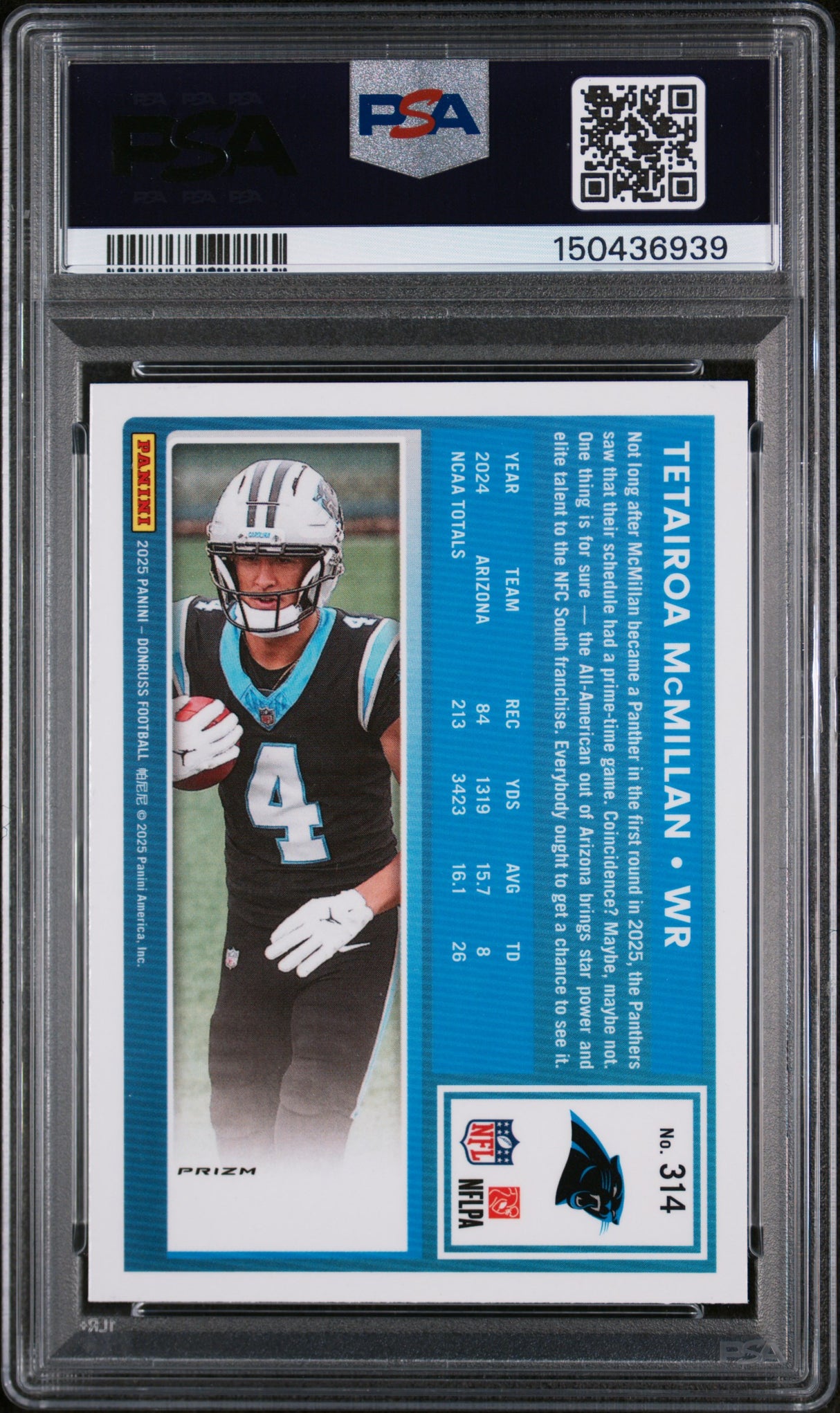 Tetairoa Mcmillan 2025 Panini Donruss Optic Preview Holo #314 PSA 9