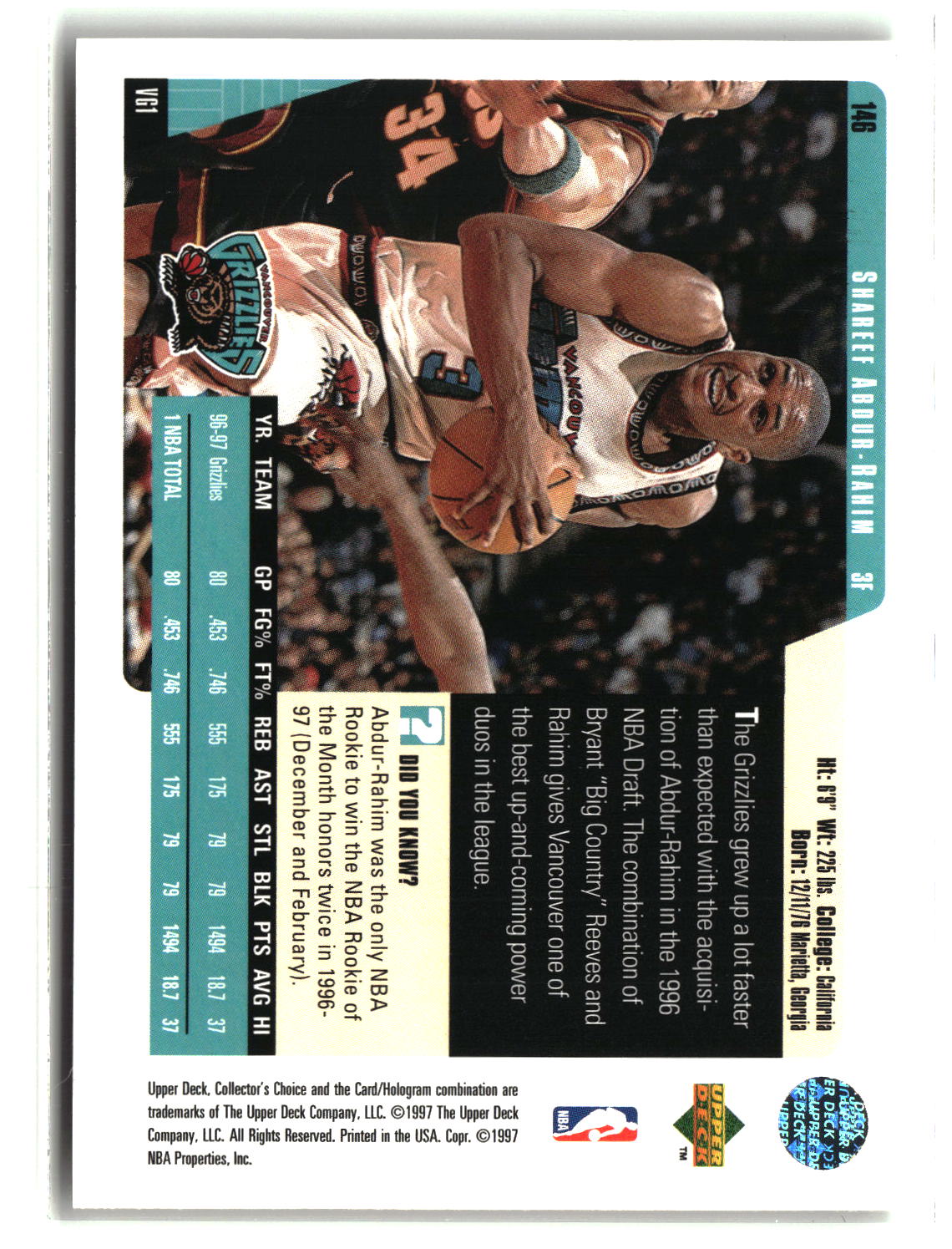 Shareef Abdur-Rahim 1997-98 Collector's Choice #146