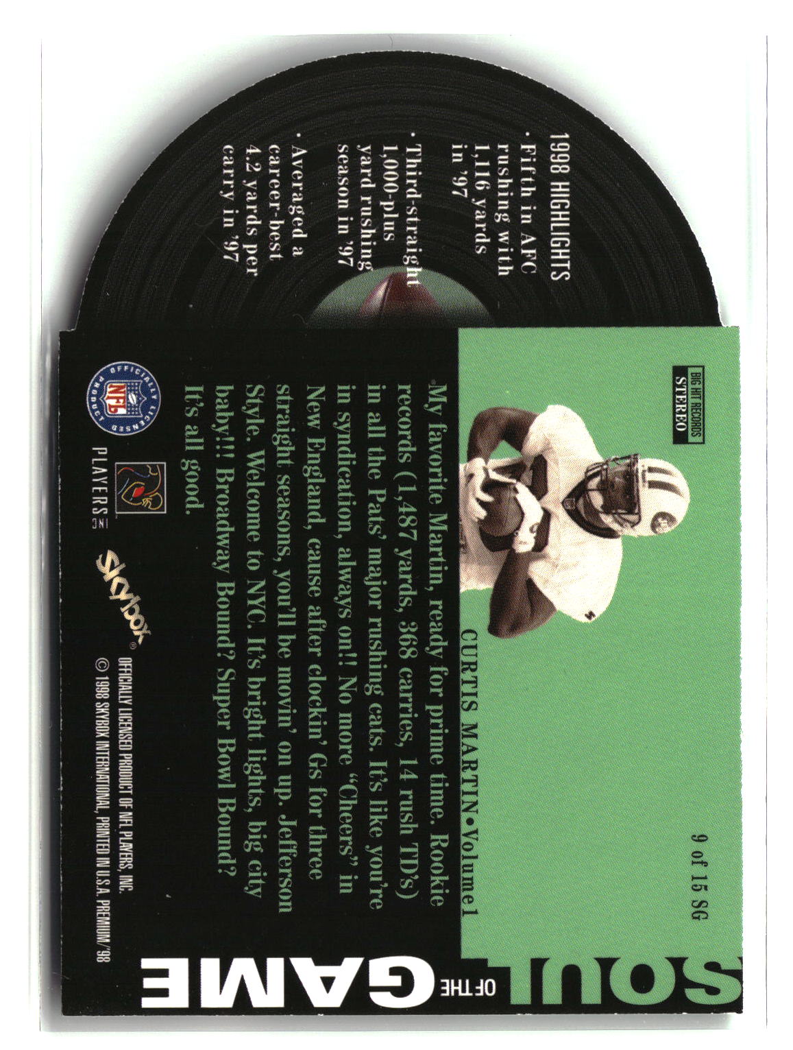 Curtis Martin 1998 SkyBox Premium Soul of the Game #9 SG