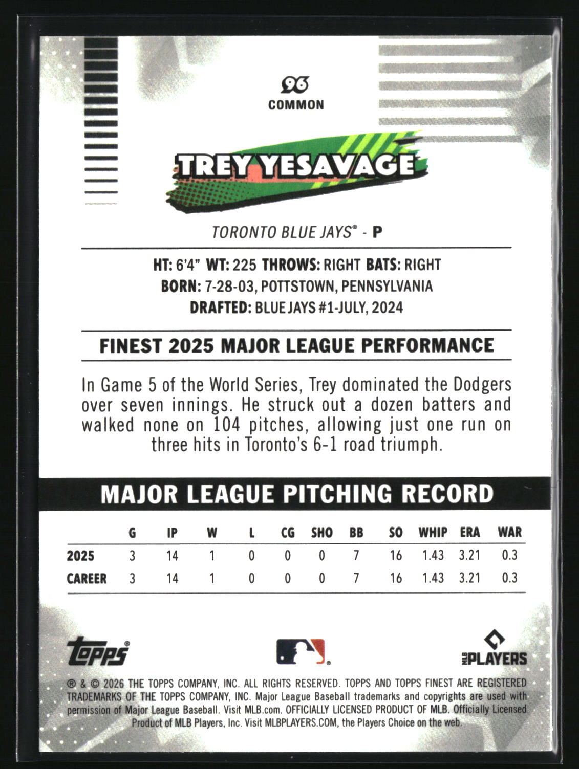 Trey Yesavage 2026 Finest #96