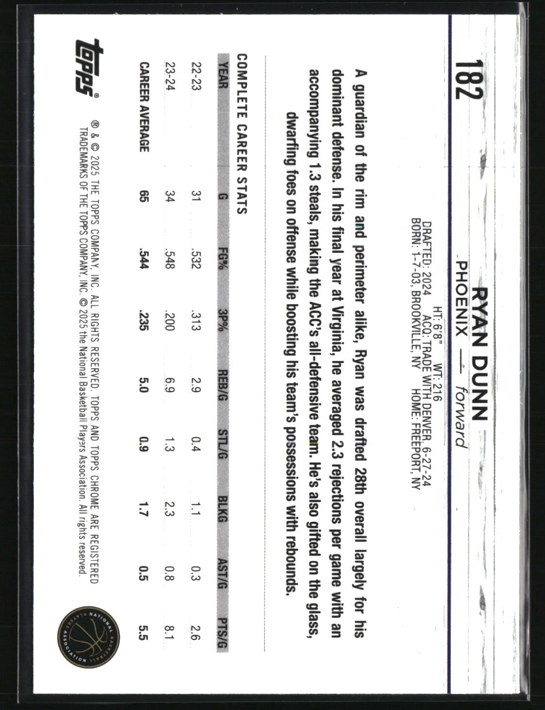 Ryan Dunn 2024-25 Topps Chrome #182