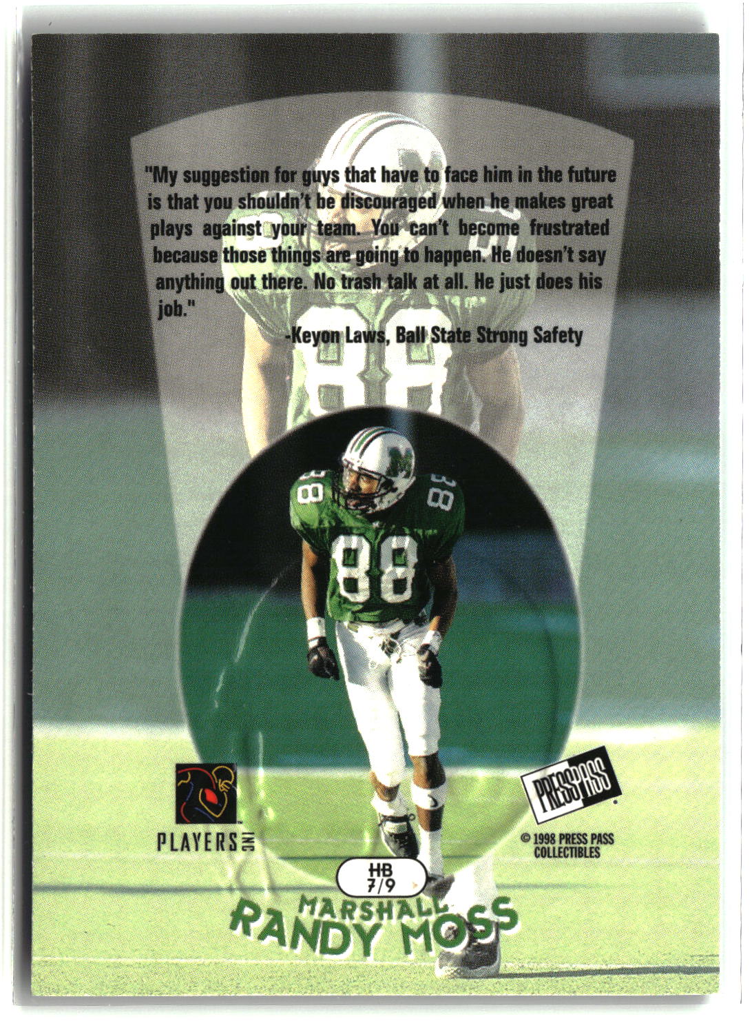 Randy Moss 1998 Press Pass Head Butt #HB7